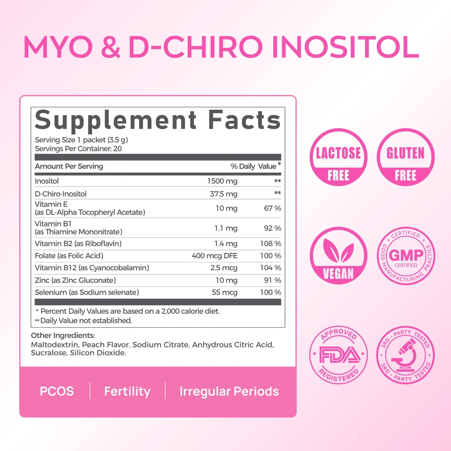 Gynable Inositol Supplement 40:1 Myo-Inositol D-Chiro-Inositol Folate women's supplements for Preparing for pregnancy,Fertility PCOS Cycle Balance PMS Hormonal Acne 20 Packets Vegan Non-GMO - Optimum Edible Dietary Vitamin Fitness Healthcare