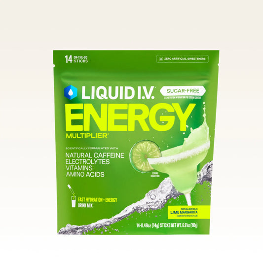 Liquid I.V. Sugar-Free Energy Multiplier - Lime Margarita - Hydration Powder Packets | Electrolyte Powder Drink Mix | Convenient Single-Serving Sticks | Includes Natural Caffeine | 1 Pack (14 Servings)