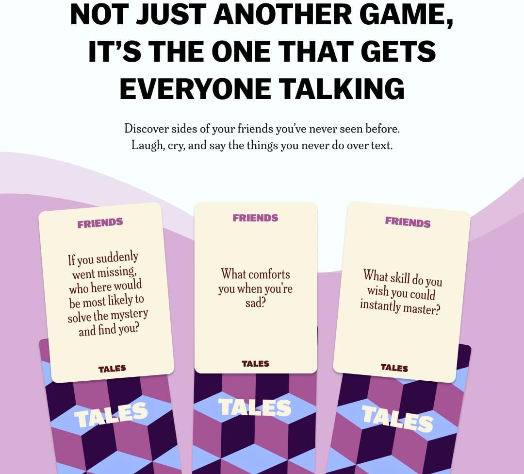 TALES 150 Conversation Cards, Friends Edition, Fun Friend Games for Adults, Teens, Kids, Perfect for Parties, Game Nights, Gifts & Gatherings, Conversations with Friends, Meaningful Connections