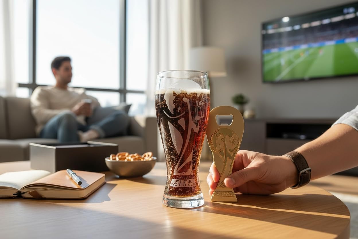 Official FIFA World Cup 2026 Edition - 17oz Shatterproof Trophy Pilsner Beer Cup & Bottle Opener Gift Set - Set of 2 with 6-inch Magnetic Bottle Opener Perfect for Tailgates, Pool Parties and BBQ’s