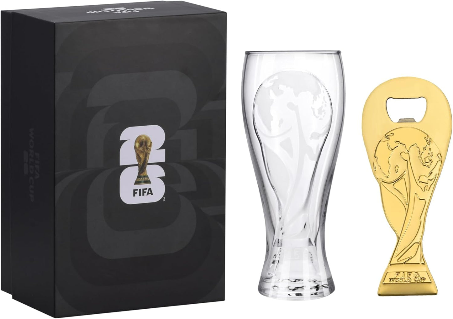Official FIFA World Cup 2026 Edition - 17oz Shatterproof Trophy Pilsner Beer Cup & Bottle Opener Gift Set - Set of 2 with 6-inch Magnetic Bottle Opener Perfect for Tailgates, Pool Parties and BBQ’s