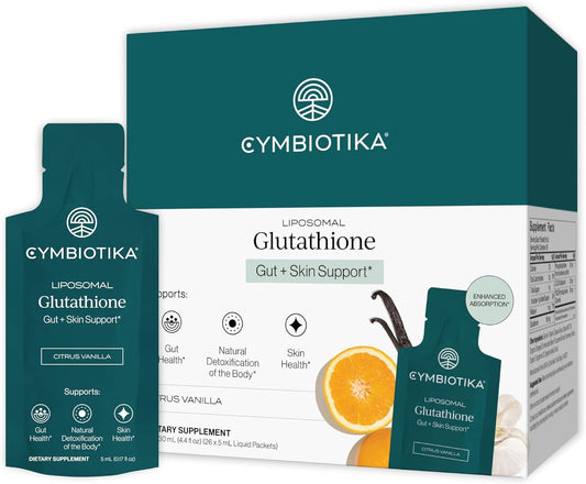CYMBIOTIKA Liposomal Glutathione Supplement – PQQ, CoQ10 & Antioxidants for Detox, Brain, Energy, Immune Support – Advanced Absorption for Cellular Health & Longevity, Citrus Vanilla, 1 Month Supply