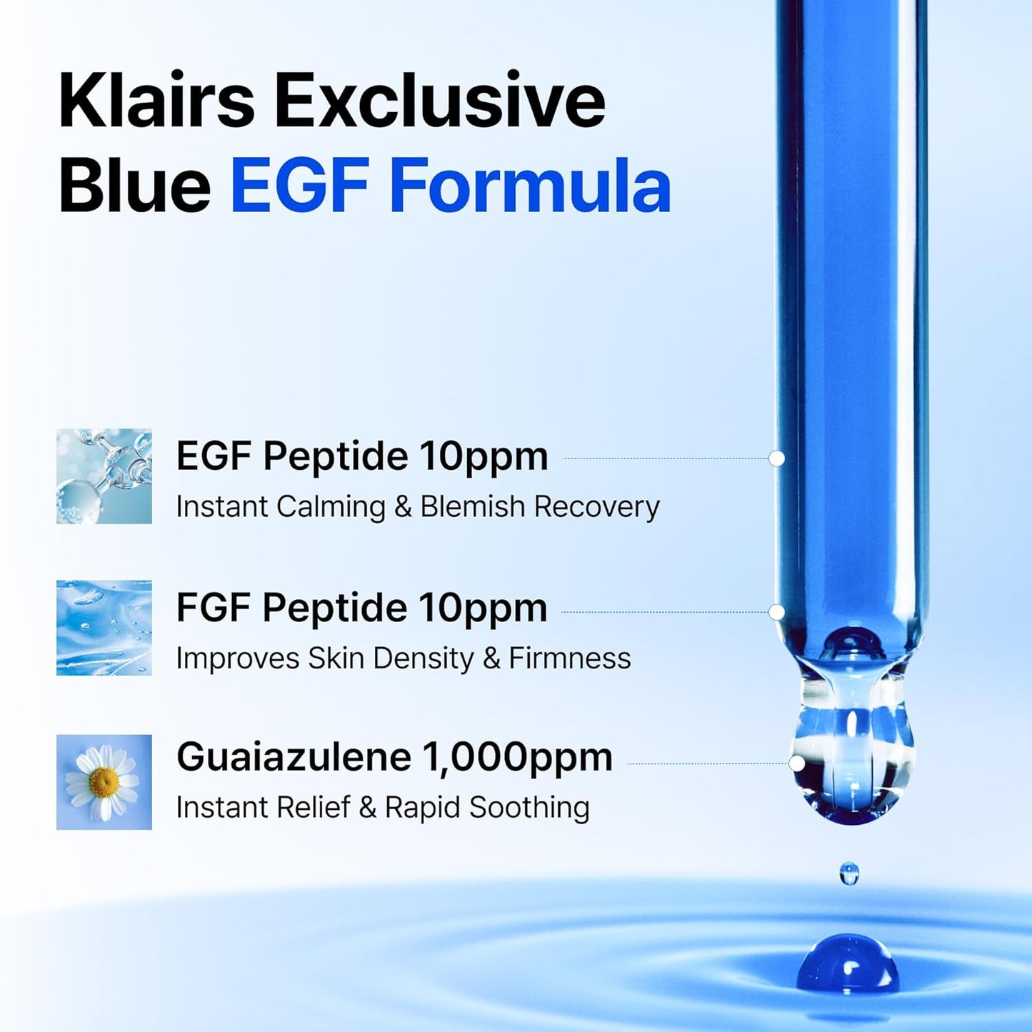 Dear Klairs Korean EGF Serum – Blue Youth Activating Drop with EGF Peptides and Guaiazulene, Repairing Serum for Redness and Blemish-prone Skin, Visibly Fades Post-Blemish Marks, 0.67 Fl Oz