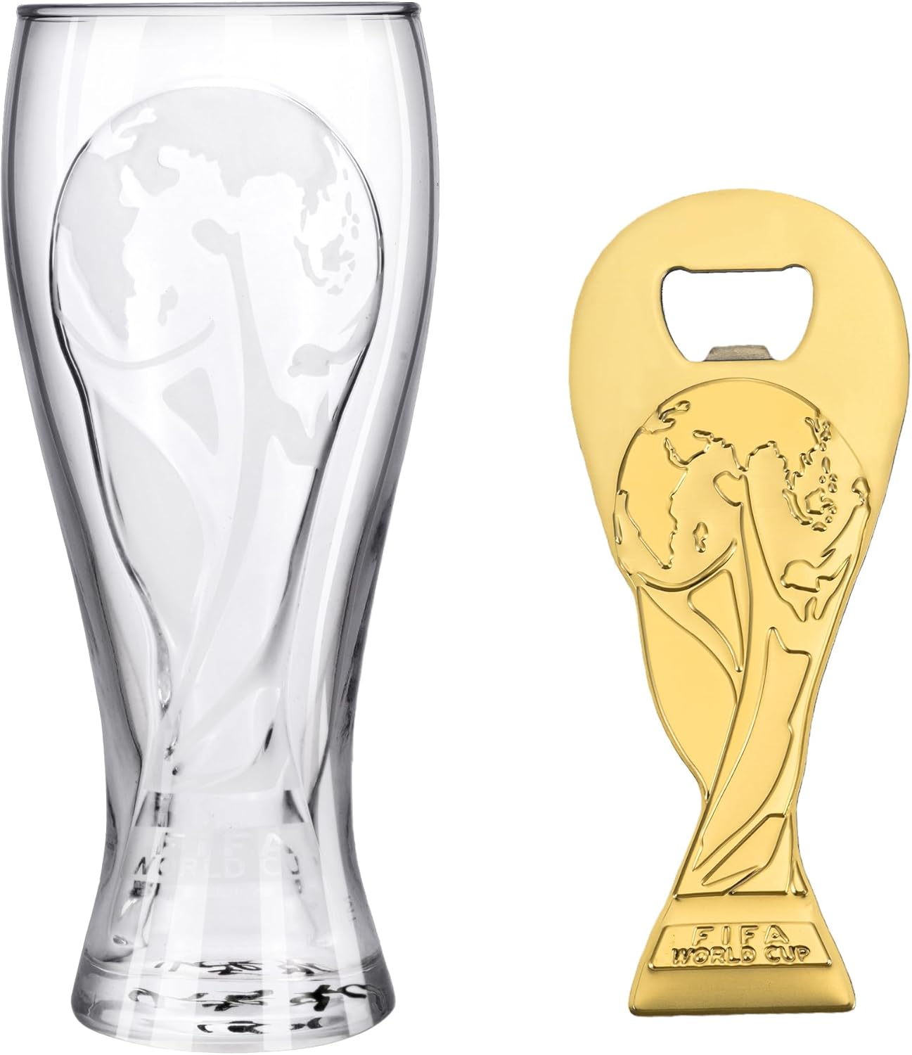 Official FIFA World Cup 2026 Edition - 17oz Shatterproof Trophy Pilsner Beer Cup & Bottle Opener Gift Set - Set of 2 with 6-inch Magnetic Bottle Opener Perfect for Tailgates, Pool Parties and BBQ’s