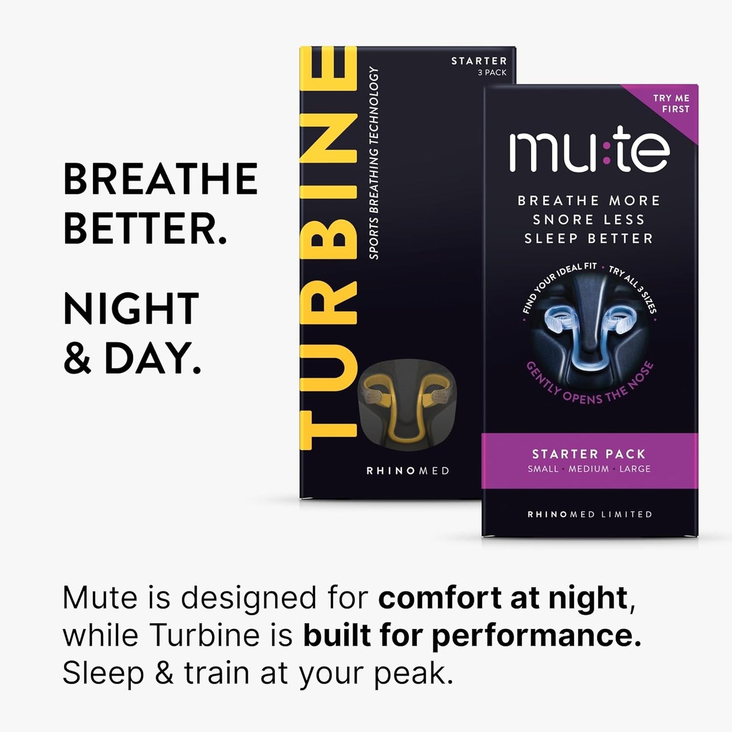 Rhinomed Mute Nasal Dilator Snoring Solution | Starter Pack | Snore Less & Sleep Better | Nasal Strip Alternative | Comfortable Breathing Aids for Better Sleep & Improved Airflow