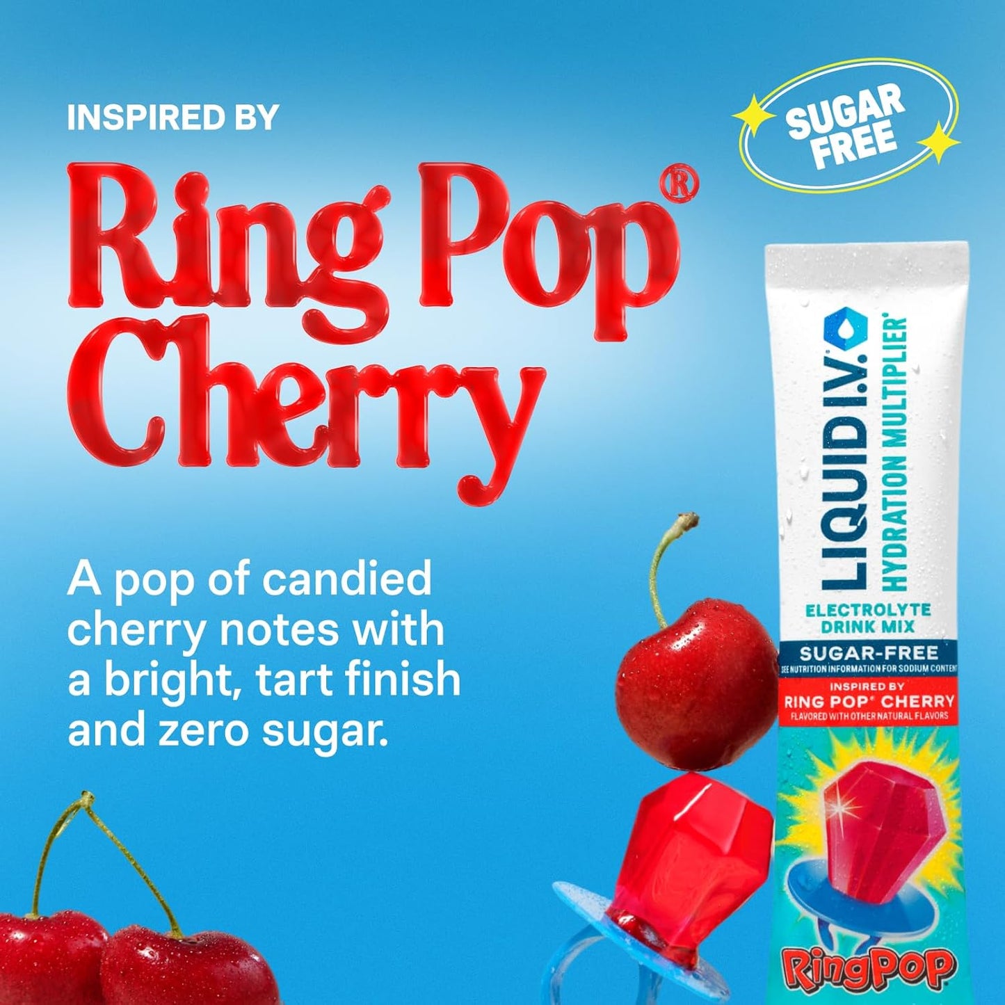 Liquid I.V. Sugar-Free Hydration Multiplier - Ring Pop Cherry - Hydration Powder Packets | Electrolyte Powder Drink Mix | Convenient Single-Serving Sticks | 8 Vitamins & Nutrients | 1 Pack (14 Servings)