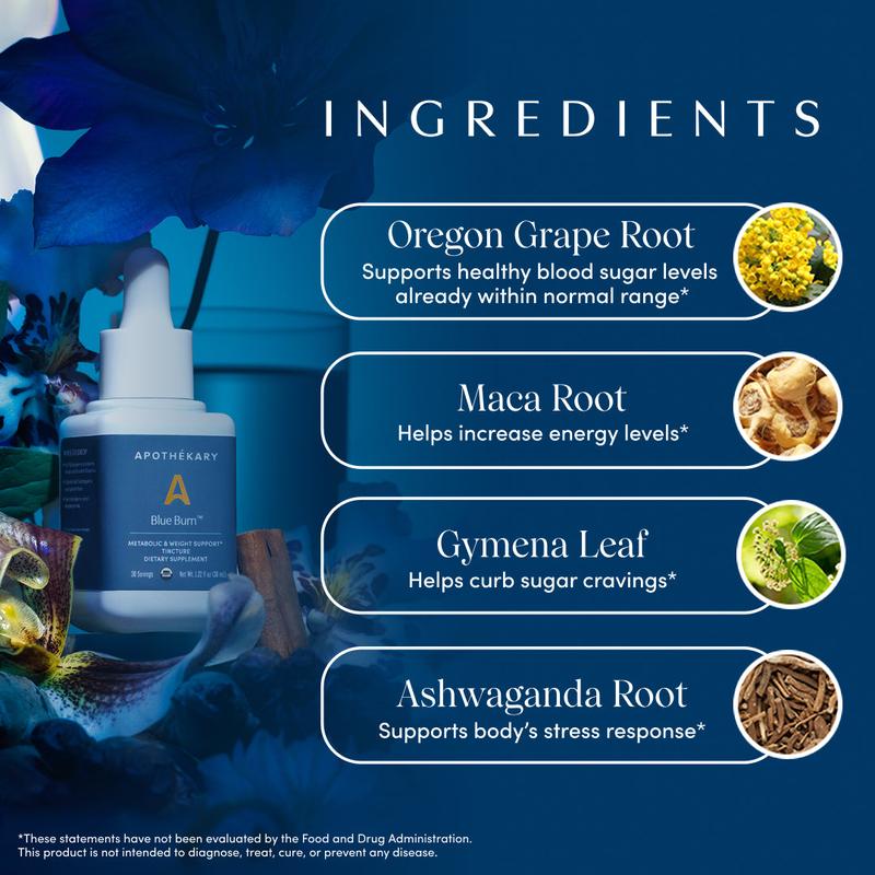 Blue Burn - Metabolic Support Liquid Herbal Drops* | Antioxidant Rich, Alcohol-Free, Clinically-Tested, Certified Gluten-Free, PETA Certified Vegan & Cruelty-Free, Third Party Tested, Plant-Based, Made in the USA