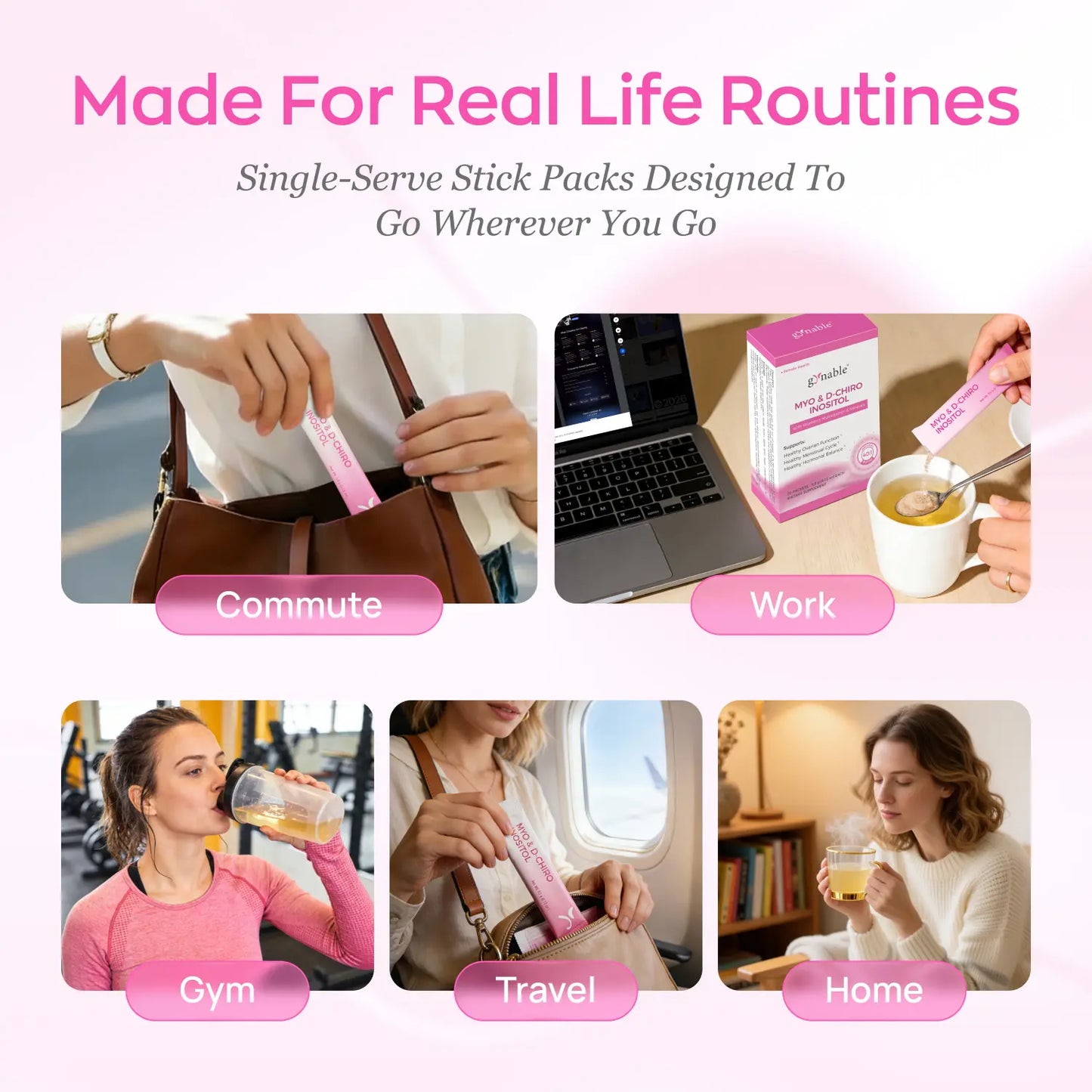 Gynable Inositol Supplement 40:1 Myo-Inositol D-Chiro-Inositol Folate women's supplements for Preparing for pregnancy,Fertility PCOS Cycle Balance PMS Hormonal Acne 20 Packets Vegan Non-GMO - Optimum Edible Dietary Vitamin Fitness Healthcare